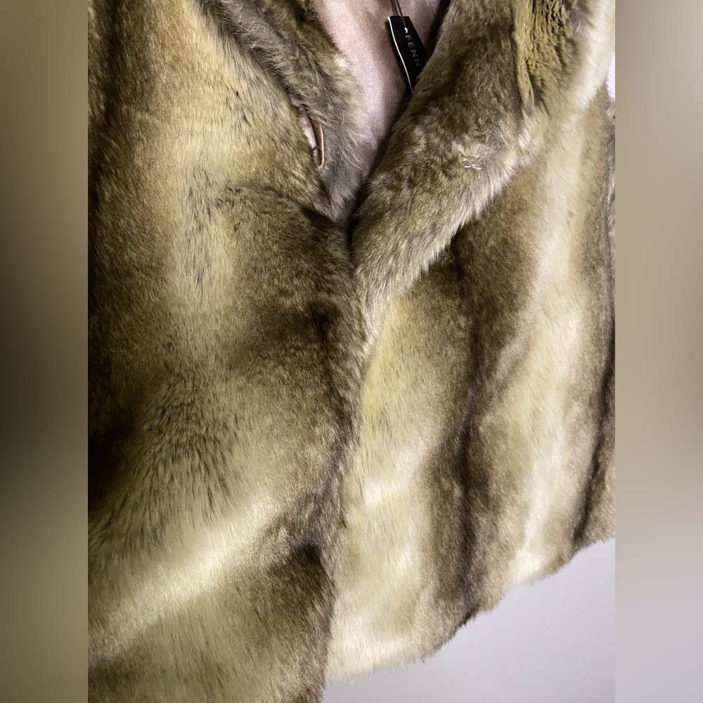 Cashmere blend vest NEW Fenn Wright Manson Faux Fur Collared Brown Black large - Picture 4 of 12